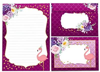 JuNa-Experten Briefpapier-Set A5 mit Umschlägen Flamingo für Mädchen (25 Blätter + 15 Umschläge)