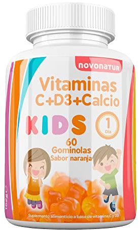 Vitaminas niños C + D + Calcio, en formato gominola o gummies masticables, fortalece el sistema inmunitario, aumenta las defensas y ayuda al crecimiento, masticables sabor a naranja