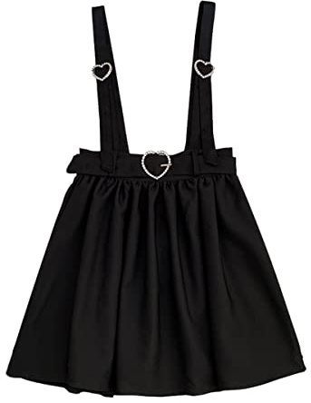 Cuteighteen Falda de tirantes ajustable con botones de corazón para adolescentes, estilo gótico, Lolita, Kawaii, plisada, de cintura alta, faldas cortas, Negro -, Talla Única