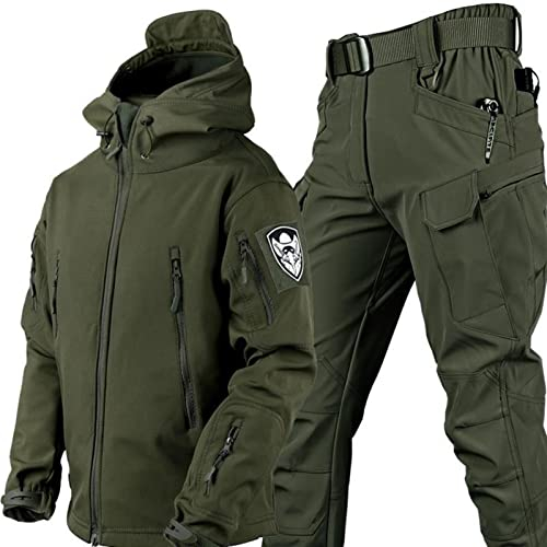 UIHECTA MilitäRische Softshell AnzüGe, Taktische Jacke Und Hose FüR Herren, Wasserdichter Armee Kampfanzug, Jagdbekleidung, Wasserdicht, Leicht, Draussen, Kapuzenpullover, Hose,003,Size: XL