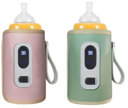 Baby Flaschenwärmer, USB Flaschen Wärmer Babykostwärmer Milchwärmer mit LCD Display MilchflaschenwäRmer Flaschenwärmer Auto für Unterwegs und Zuhause für alle Flaschen,Baby Tasche (Grün)