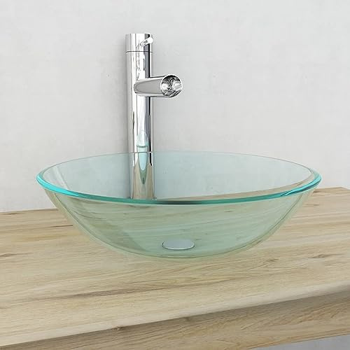 GuyAna Lavabo Vidrio Templado Transparente 42 cm Lavado De Bano Lavabo Cristal
