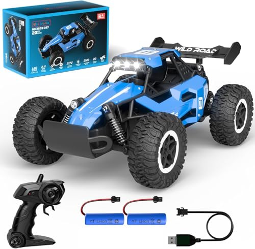 Voiture Télécommandée Tout-Terrain Rechargeable, 20KM/H 2.4GHz avec Phares Lumineux, Alliage Robuste RC Radiocommandée pour Garçons Adultes– Le Cadeau d’Anniversaire Noël pour les Enfants 3-16 Ans