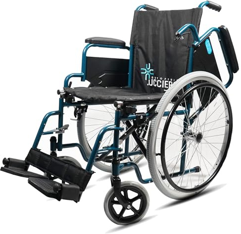 UCCIERO® Sedia a Rotelle Pieghevole e Leggera ad Autospinta - Carrozzina per Disabili e Anziani dotata di Braccioli e Pedane Modulari, Seduta Regolabile e Freno - mod. Medy (43 cm)