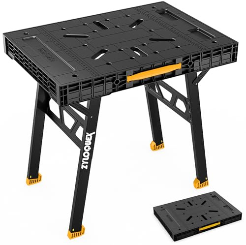 Foldable Work Bench,Easy Step Protable Work Table,34 W x 25 D x 31 H Lightweight Workbench wih 1650 LBS,Work Benches for Garage,Work Bench Suitable for Garage,Workshop and Home (Yellow)