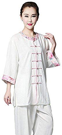 FGDIUCVN Kampfsportbekleidung Damen Taichi Uniform Kampfkunst Set Atmungsaktive Morgenübungskleidung,Weiß,XS