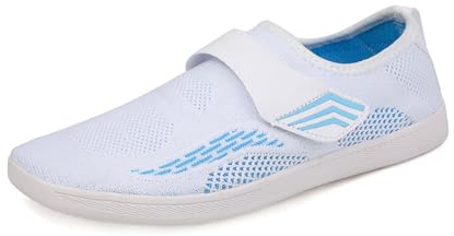 Treer Wide Barefoot Shoes for Men Women, Unisex Wide Toe Box Walking Trainers for Outdoor Trail Running Gym, Hook and Loop Breathable Minimalist Casual Zero Drop Shoes White Blue