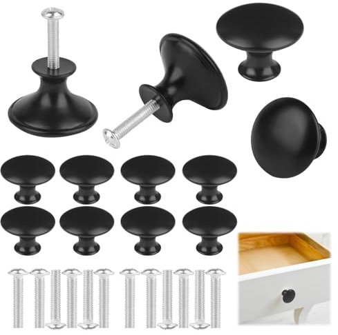 Tikplus 12 Stück Möbelknöpfe Schwarz, Edelstahl Schrankknopf mit Schrauben, 30mm Schubladenknöpfe, Kommodenknöpfe Runde, Vintage Schrankknäufe, Schrankknöpfe für Türknauf Möbelknopf usw.