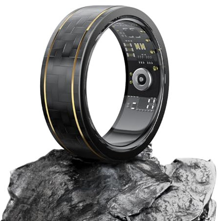DekeFit Anillo Inteligente Hombre Mujer, Smart Ring con 100+ Modos de Deporte, IP68, 24/7 Pulsómetro SpO2 Podómetro, Calorías y Sueño, Anillo Fitness para iOS Android, Tamaño 8, Oro Negro