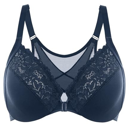 Delimira Women's Front Fastening Bras Posture Lace Underwire Unlined Full Coverage Plus Size Sargasso 40B