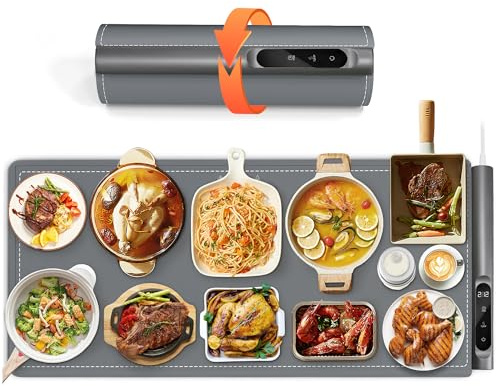 Newise Graphene Warming Mat for Food - Fast Full Surface Heating, Extra Large (XXL 36”x 16) Electric Warming Trays for Buffets Party Countertop with 6 Temp & Timer Settings, Gifts for Mom Wife, Gray