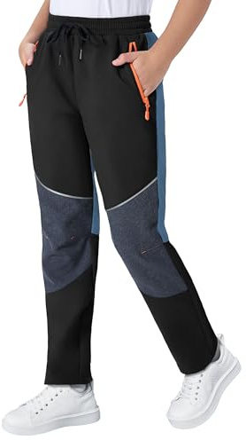 ANGEL CITIZ Pantalones para niños, 2 versiones, ligeros, impermeables, para senderismo, niñas, forro polar, cálidos, resistentes al viento, para nieve, esquí, 01-Negro, 14 años
