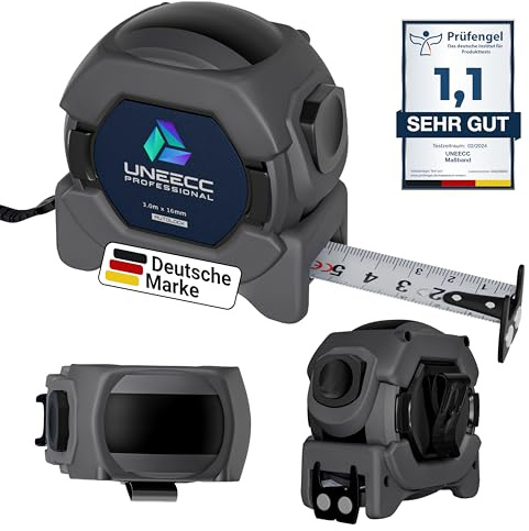 UNEECC Premium Maßband 3m | Auto Lock - Automatische Band Verriegelung | Bandmaß 3m | Magnethaken | Massband | Extrem Robust | Rollbandmaß