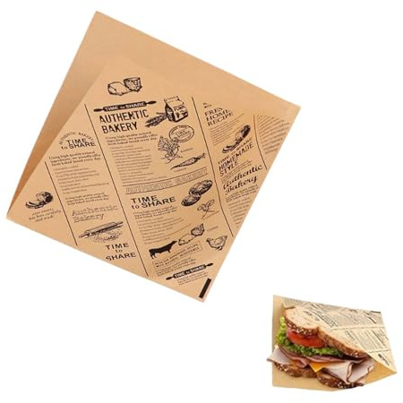 Eowppue Sacchetti per Hamburger Triangolari – 100 Pezzi – Carta Alimentare Sicura, Impermeabile, Antigrasso, Resistente – 18x18 cm, Riutilizzabili, per Hamburger, Sandwich, Snack