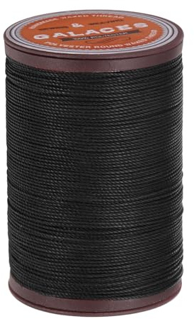 QUARKZMAN Lädergarn vaxat, 0,55 mm x 80 m, rund vaxtråd, sadelgarn, polyestergarn för lädersömnad, bokbindning, reparation, flätade armband, svart