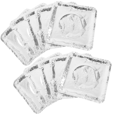 HOLIDYOYO Lot de 40 Couvre-brûleurs Carrés en Papier D'aluminium Argenté, Résistants la Chaleur et Réutilisables, Protections pour Cuisinière à Gaz Facilitant le Nettoyage