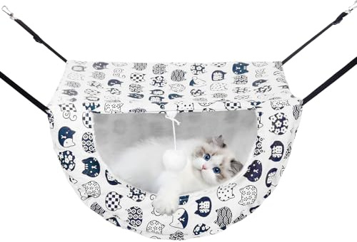 Admaison Cat Hammock for Cage with Ball,Hanging Pet Hammock Bed Adjustable,Double Layer Soft Sleeping Hammock for Cats,Ferret,Puppy,Rabbits,Small Animals,1Pack (White)