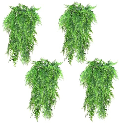 JSMTKJ Plantas artificiales, 4 unidades, helechos colgantes, plantas colgantes de plástico, hojas de hiedra, plantas artificiales, plantas verdes falsas, plantas de plástico para interior y exterior