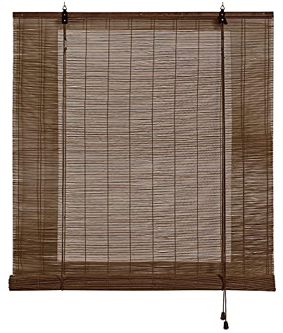 Estor Enrollable de Bambú Natural Premium de Estilo Rústico, Protección Solar y Oscurecimiento, Resistente al Agua, Persiana de Bambú para Puertas y Ventanas STORESBASIC Color Marrón 60x175