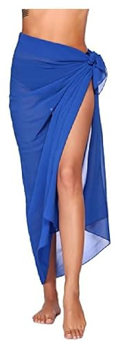 Beach Sarongs Wrap - Womens Long Beachwear Bikini Cover Up Chiffon Swimsuit Wrap Skirts Ladies Summer Sarong for Holiday (UK, Alpha, One Size, Regular, Regular, Blue)