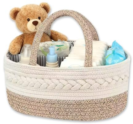 Zyluniy Cesta Organizadora Bebe, Organizador de pañales para bebé, Carrito para Pañales con Compartimentos & Asas, Cesta de Almacenamiento Portátil para Recién Nacidos