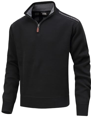 MeiLayM Maglioni Uomo Invernali con Collo Alto Pullover in Pile Zip 1/4 Maglione Slim Leggero Maglia Caldo Lunga Manica Felpa Basic Casual Sweater Nero,XL
