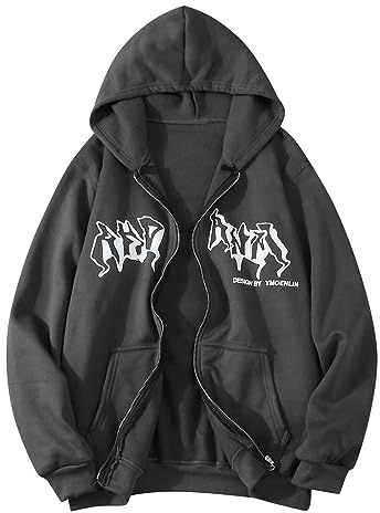 Fowjknww Maglietta da Uomo, Stile Cinese, Stampa Drago, Hoodie Baggy, Felpa con Cappuccio, Punk, Streetwear, Giacca Sportiva, Hip Hop, Multiuso, Stampa con Cerniera