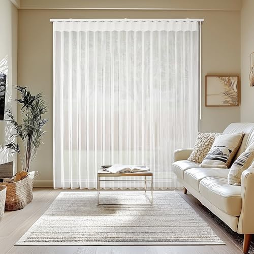 CHICOLOGY White Sheer Vertical Blinds for Sliding Glass Doors, 78 W x 84 H, Light-Filtering Wave Fabric Panels, Cordless Wand Control, Walk-Through Patio Door Shades, Wall/Ceiling Mount
