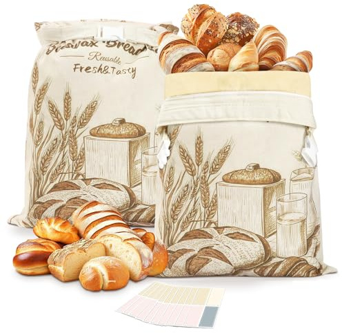 CXRYLZ-FUR 2 bolsas de pan de cera de abejas, 43 cm x 33 cm, reutilizables, bolsas de lino para pan crujiente, almacenamiento de pan (estilo 2)