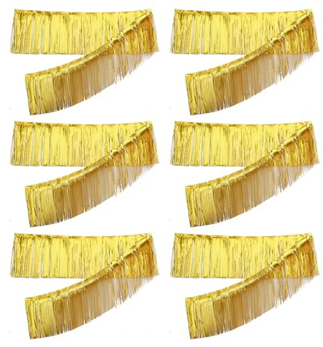 Lote de 6 Guirnaldas de Flecos Metálicos Dorados de Plástico, 30 cm × 3 m Cada una, decoración Colgante para cumpleaños, Bodas, carnavales y Fiestas