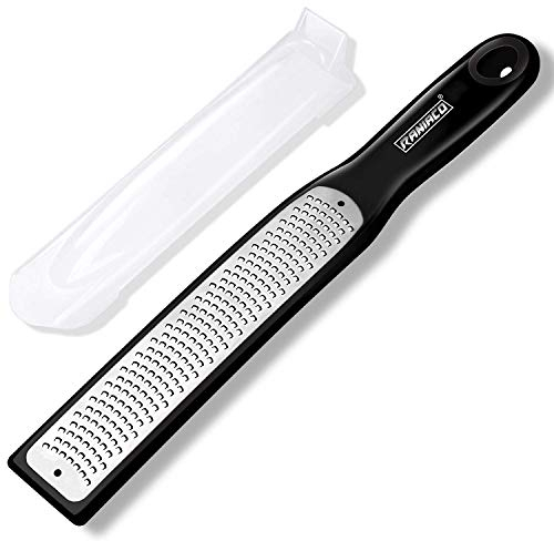 Raniaco Grattugia da cucina per zenzero, noce moscata, agrumi, aglio, arancio, cioccolato, verdure, frutta, con lama in acciaio inox affilata e copertura protettiva (nero)