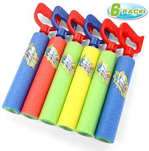 Fun-Here Water Guns Shooter 6 Pack, Super Foam Soakers Blaster Squirt Guns, Pool Noodles Toy with Plastic Handle Summer Swimming Beach Garden Fighting Game,Outdoor Toys for Kids Boys Girls Adults