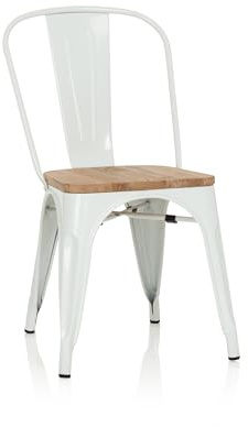 hjh OFFICE 645046 Biststol VANTAGGIO Comfort W metall/trä vit stol i industridesign med träsits, stapelbar