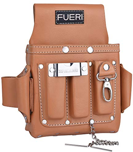 FUERI Professionelle Werkzeugtasche für Elektriker mit 4 Fächern, hochwertige Premium-Leder-Werkzeugtasche, genietetes Werkzeugset, Verstärkungsorganizer, Werkzeughalter, hellbraun,