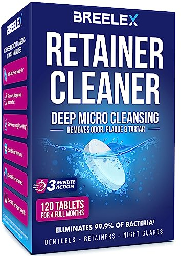 Retainer Cleaner Tablets - 120 pcs for 4 Months - Bright Denture Cleaning in 3 Minutes - Dental Retainers for Aligner - Mouth & Night Guards - False Teeth Whitening - Removes Odor & Plaque
