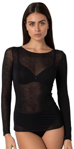 Lovable Con Scollo A Barchetta E Finiture Invisibili-Modal E Cashmere Elasticizzato-Traspirante, Calda E Morbida-Maglieria T-Shirt à Manches Longues, Noir, X-Large Femmes