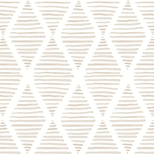 Papel tapiz moderno de rayas para despegar y pegar, papel de contacto beige y blanco, 17.7 x 393 pulgadas, papel tapiz geométrico autoadhesivo, papel de pared decorativo extraíble para dormitorio,