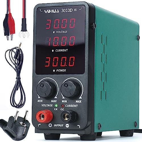 YIHUA 3010D-III DC Labor Netzteil 30 V 10A Regelbar Bench DC Labornetzgerät Regelbar mit Krokodilklemmen, automatischer CC/CV-Modus für Elektronik, Reparatur, Galvanik, Ingenieurausbildung