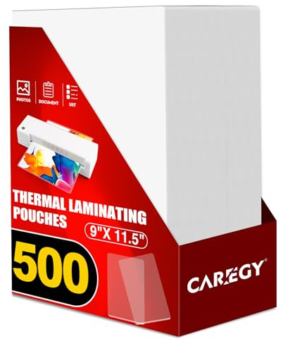 CAREGY Thermal Laminating Pouches, 500 Pack 3 Mil, 9 x 11.5 Inches Laminating Sheets Paper for Laminator, Clear, Letter Size, Office and School Supplies