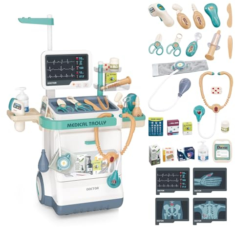 RedCrab Spielzeug Arzt Set Kinder, 26 Zubehör Medizinischer Wagen Pretend Spielset, Rollenspiel Lernspielzeug Geschenk für Kleinkinder Jungen & Mädchen