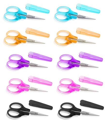 10 Pcs Small Scissors All Purpose, Stainless Steel Sharp Mini Detail Craft Scissors with Protective Cover for Embroidery, Paper Cutting, Sewing, Knitting, Crafting, 3.5