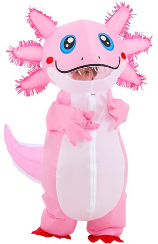 JOYBRO Uppblåsbar Axolotl Kostym, Rolig Axolotl-dräkt, Perfekt för Halloween, Karneval, Maskerad, Temafester och Födelsedagskalas, En Storlek