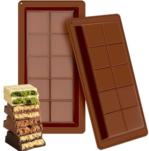 STARBRILLIANT Deep Chocolate Bar Moulds Silicone 2 Pcs Big Chocolate Bar Mould Thick Candy Bars Moulds