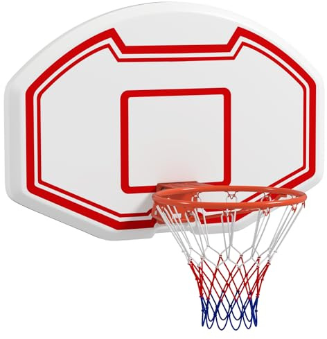 GOPLUS Canasta de Baloncesto de Montaje en Pared, Aro de Pared con Tablero de PE, Red Resistente a Desgarros y Aro Estándar de 45 cm, Tablero de Baloncesto con Red para Exterior Interior, 91 x 61 cm