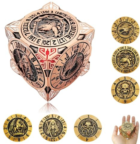 2026 Nouveaux dés toupie DND, Ensemble de dés métalliques 7 en 1 avec Relief 3D, dés polyédriques pour Jeux de rôle Donjons et Dragons, Accessoires D&D pour MJ et Joueurs (Copper)