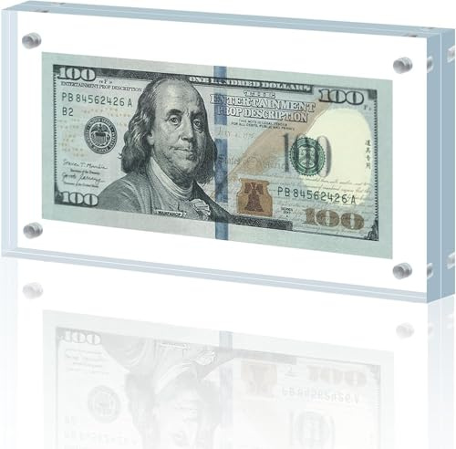 vewoza Acrylic Display Frame 19.5 x 9.5 cm Sturdy Stand Frame for Banknotes Photos and Collectibles Transparent Display Frame for Home and Business