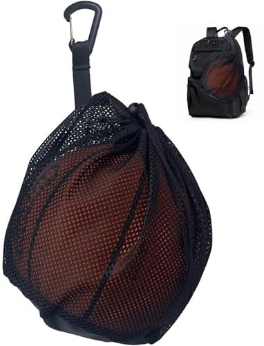 ZMaglorian Zaino Rete Porta Palloni, 1 Sacca con Tasca a Zip, Materiale Mesh Traspirante, con Moschettone e Cordino Regolabile per Pallacanestro, Calcio, Pallavolo e Rugby