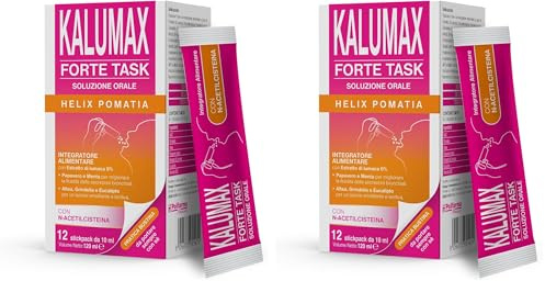 Kalumax FORTE TASK - un integratore alimentarein bustine per Tosse secca e grassa a base di Estratto di Lumaca, N-acetilcisteina ad azione mucolitica emolliente e lenitiva. Aroma Mela.
