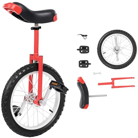 ROGONPDK Monocycle 40,6 cm avec 2 pédales - Monocycle adulte réglable en hauteur - Pour employés de bureau, amateurs de cyclisme et autres - Rouge