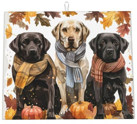 Tappetino Asciugare Piatti Autumn Dog Pumpkin Leaves Tappetini Bancone Cucina Asciugatura Rapida Tappetino Scolastoviglie Per Piani Lavandini Lavastoviglie 46X61Cm
